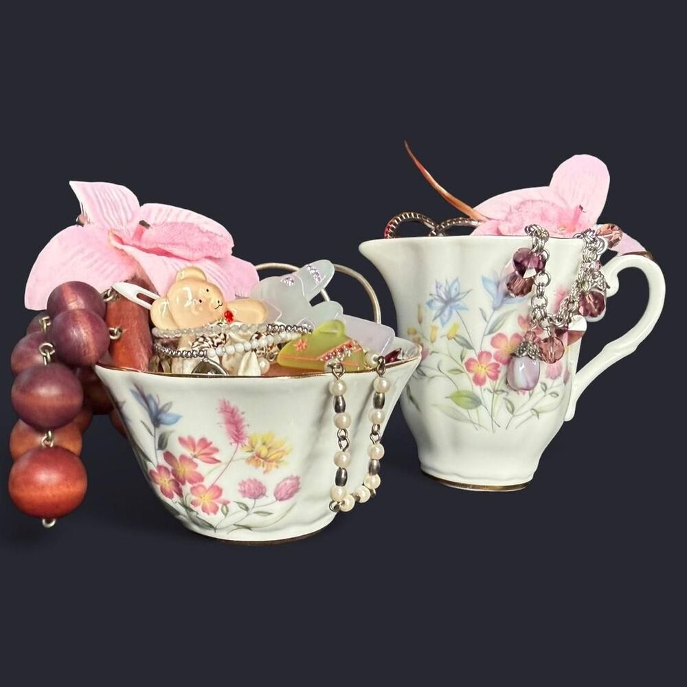 Mystery Vintage Jewelry Jar Royal Fine Bone China Imperial Bowl & Creamer Set